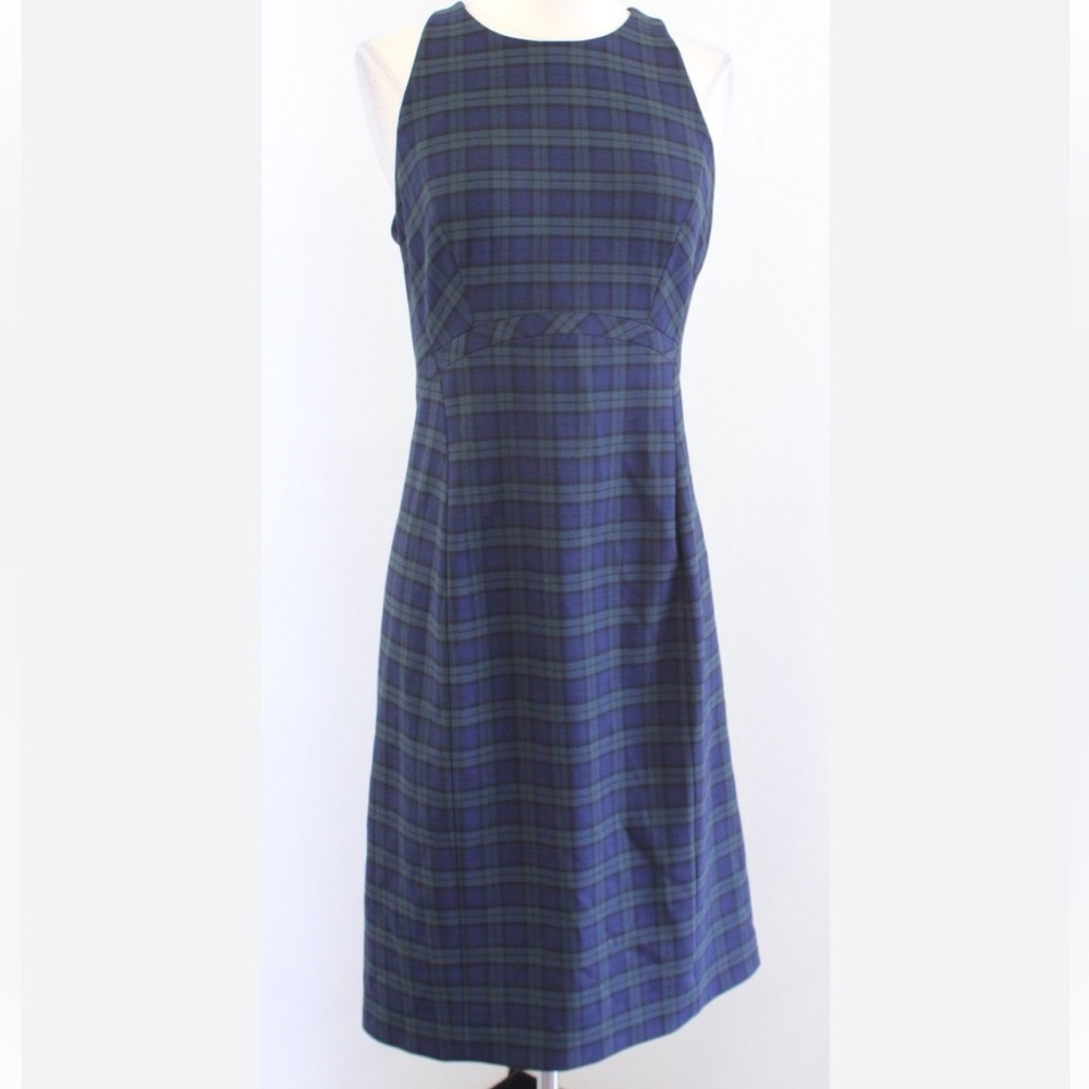 Banana Republic Navy & Green Plaid Midi Dress